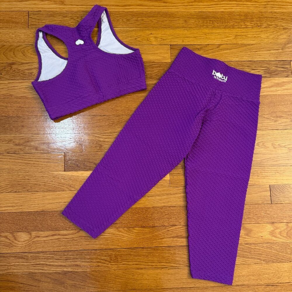 Booty By Brabants Croco Skin Seamless SET Capri Leggings Bra Purple - One Size